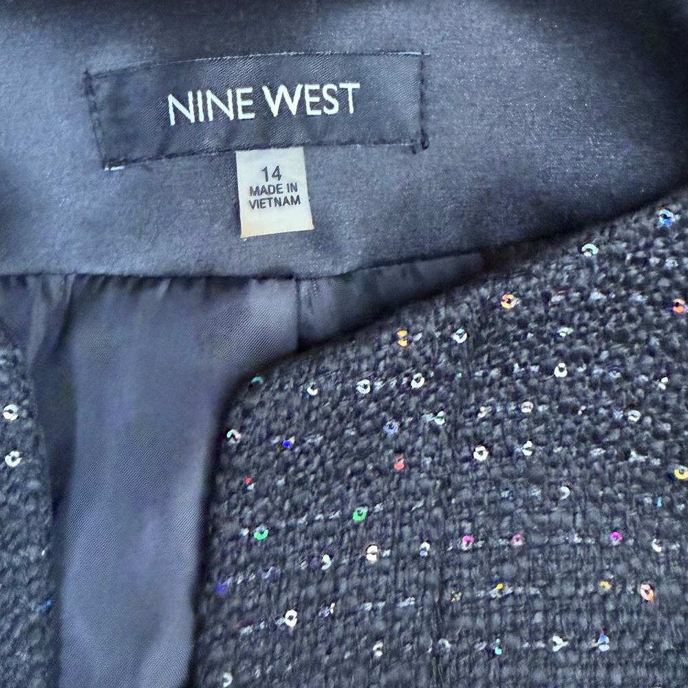 NINE WEST Womens Black Sequined Tweed Flyaway Blazer Formal Party Jacket size 14 - Picture 5 of 10